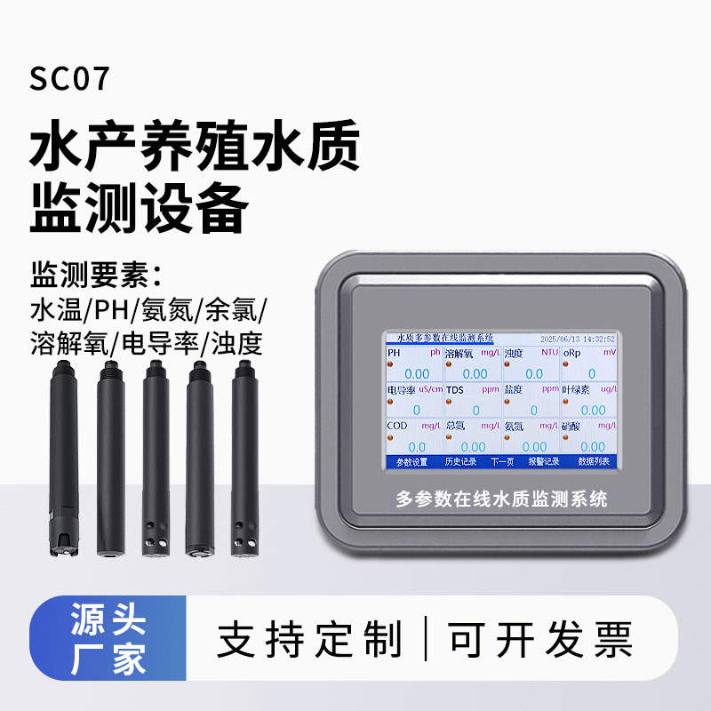 水產水質監測參數（水溫、ph、氨氮、余氯、溶解氧、電導率、濁度）